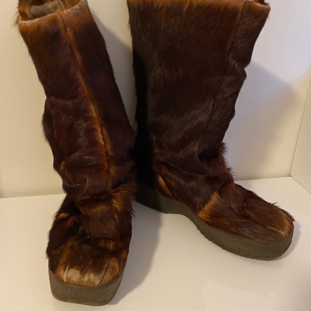 La Mondiale Mountain Men Brown Fur Slouchy Knee-High Winter Rain Boots